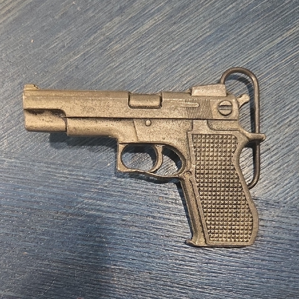 Silver Handgun-Shaped Belt Buckle